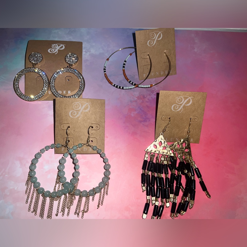 Plunder Multi-Pair Earring Set with Silver, Black, Light Blue and Gold Accents